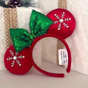 Disney Parks Red and Green Snowflake Christmas Ears